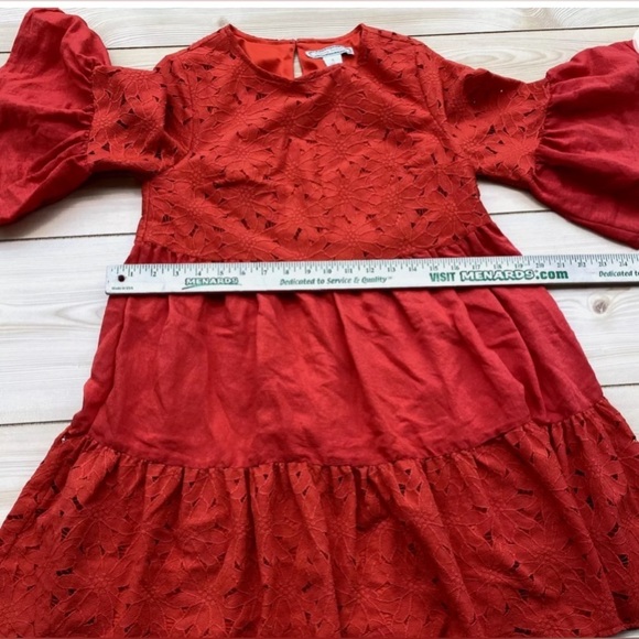 Flying tomato Small Red short tiered ruffle bell sleeve crocheted mini dress - Picture 3 of 11